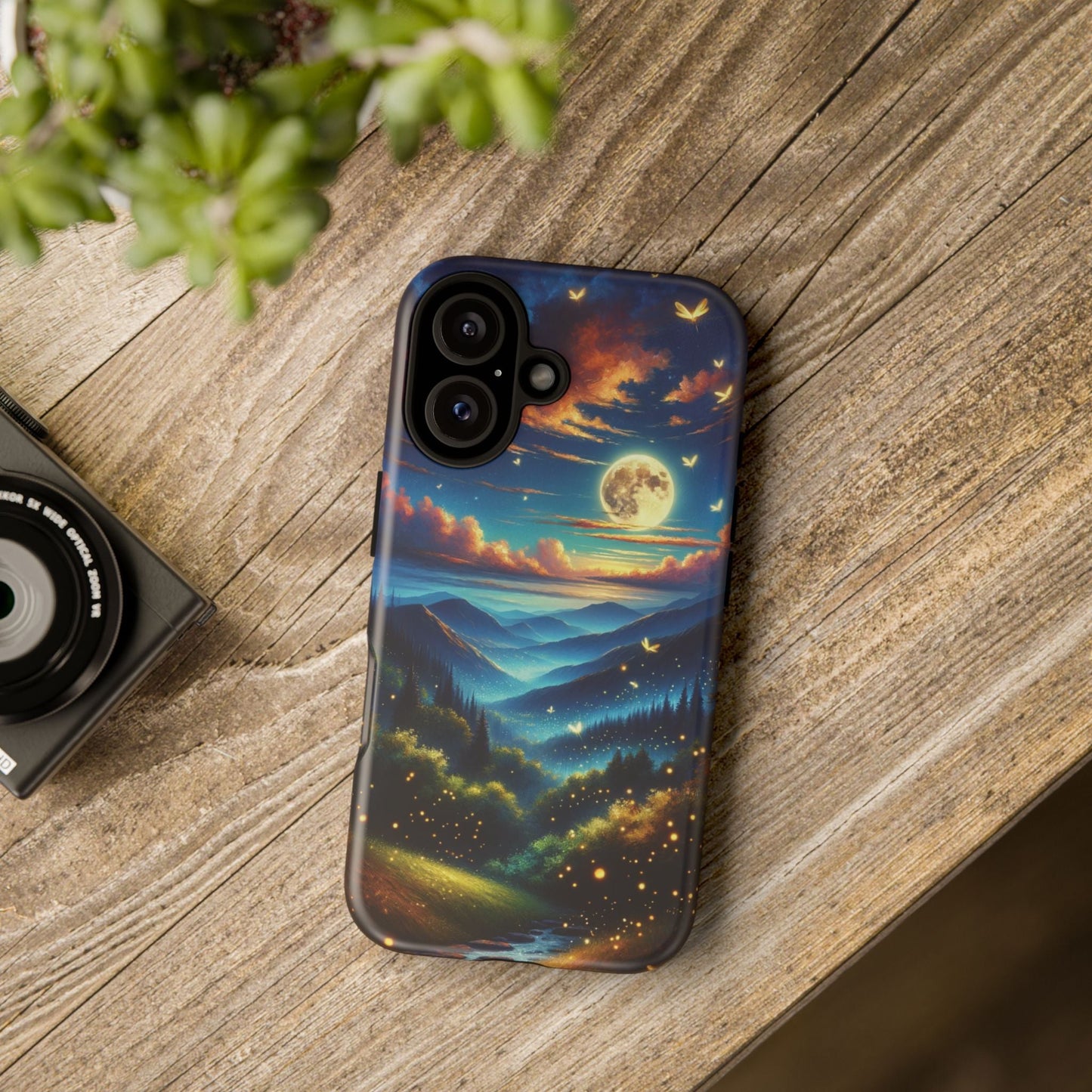 Cute Fireflies iPhone Case - Enchanting Firefly Waltz Under Full Moon - Tree Dance iPhone Case for Models 15, 14, 13, 12, 11, X, XR, XS, & 8 - BOGO Cases