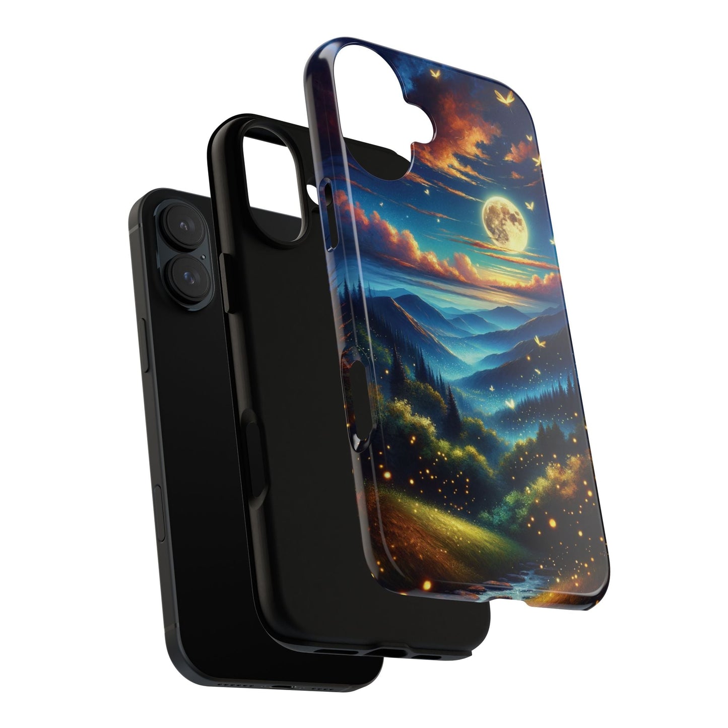 Cute Fireflies iPhone Case - Enchanting Firefly Waltz Under Full Moon - Tree Dance iPhone Case for Models 15, 14, 13, 12, 11, X, XR, XS, & 8 - BOGO Cases