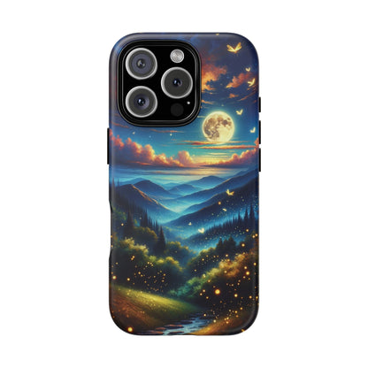 Cute Fireflies iPhone Case - Enchanting Firefly Waltz Under Full Moon - Tree Dance iPhone Case for Models 15, 14, 13, 12, 11, X, XR, XS, & 8 - BOGO Cases