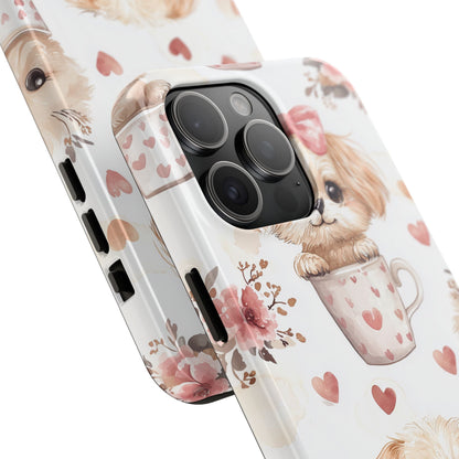 Cute Puppies in Heart Mugs iPhone Case – Adorable Dog & Floral Design, Shockproof & Slim - BOGO Cases