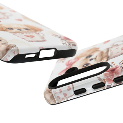 Cute Puppies in Heart Mugs Samsung Galaxy Case – Adorable Dog & Floral Design, Shockproof & Slim - BOGO Cases