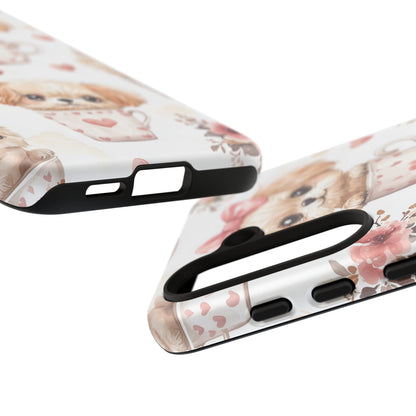 Cute Puppies in Heart Mugs Samsung Galaxy Case – Adorable Dog & Floral Design, Shockproof & Slim - BOGO Cases