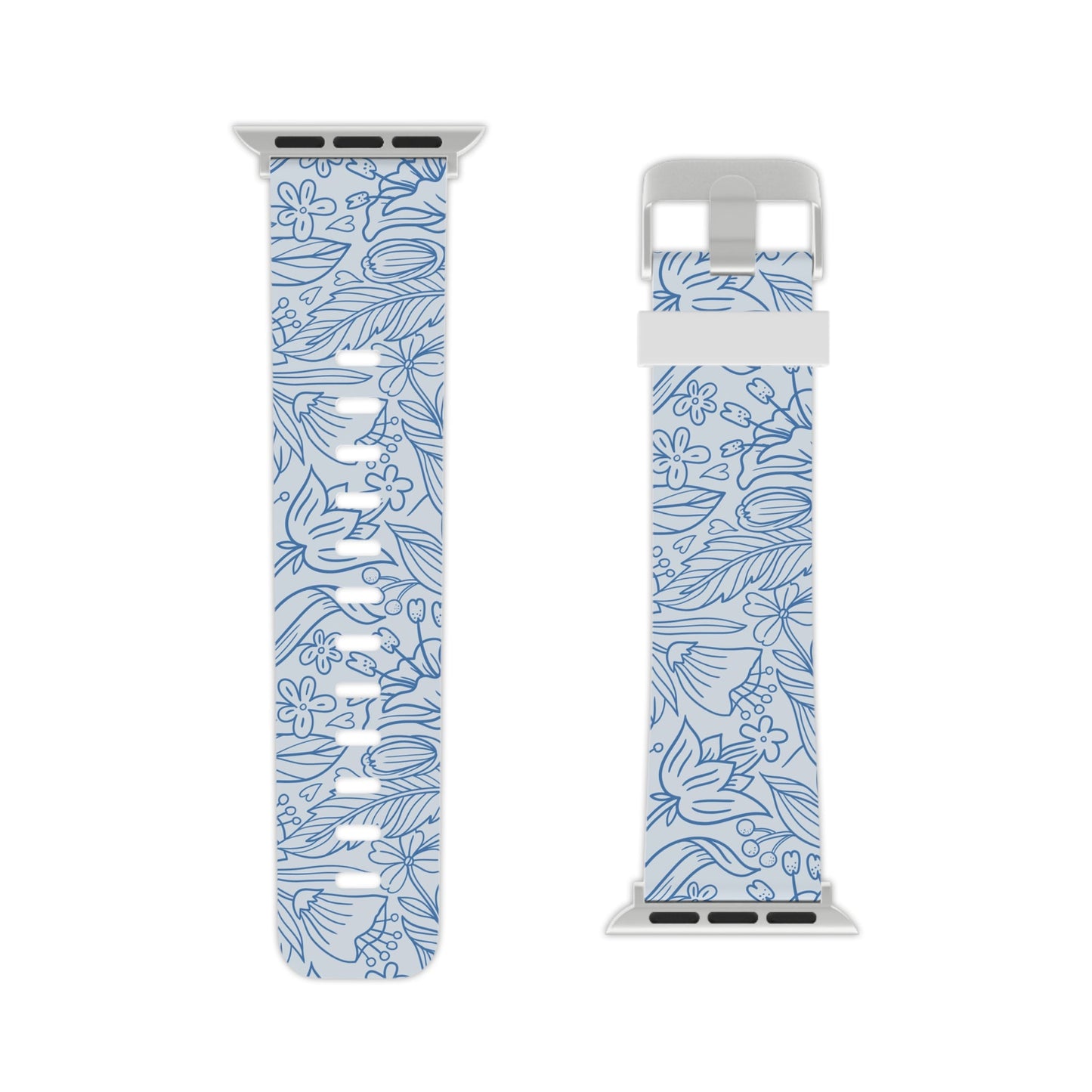  Dusty Blue Floral Line Art Apple Watch Band - BOGO Cases