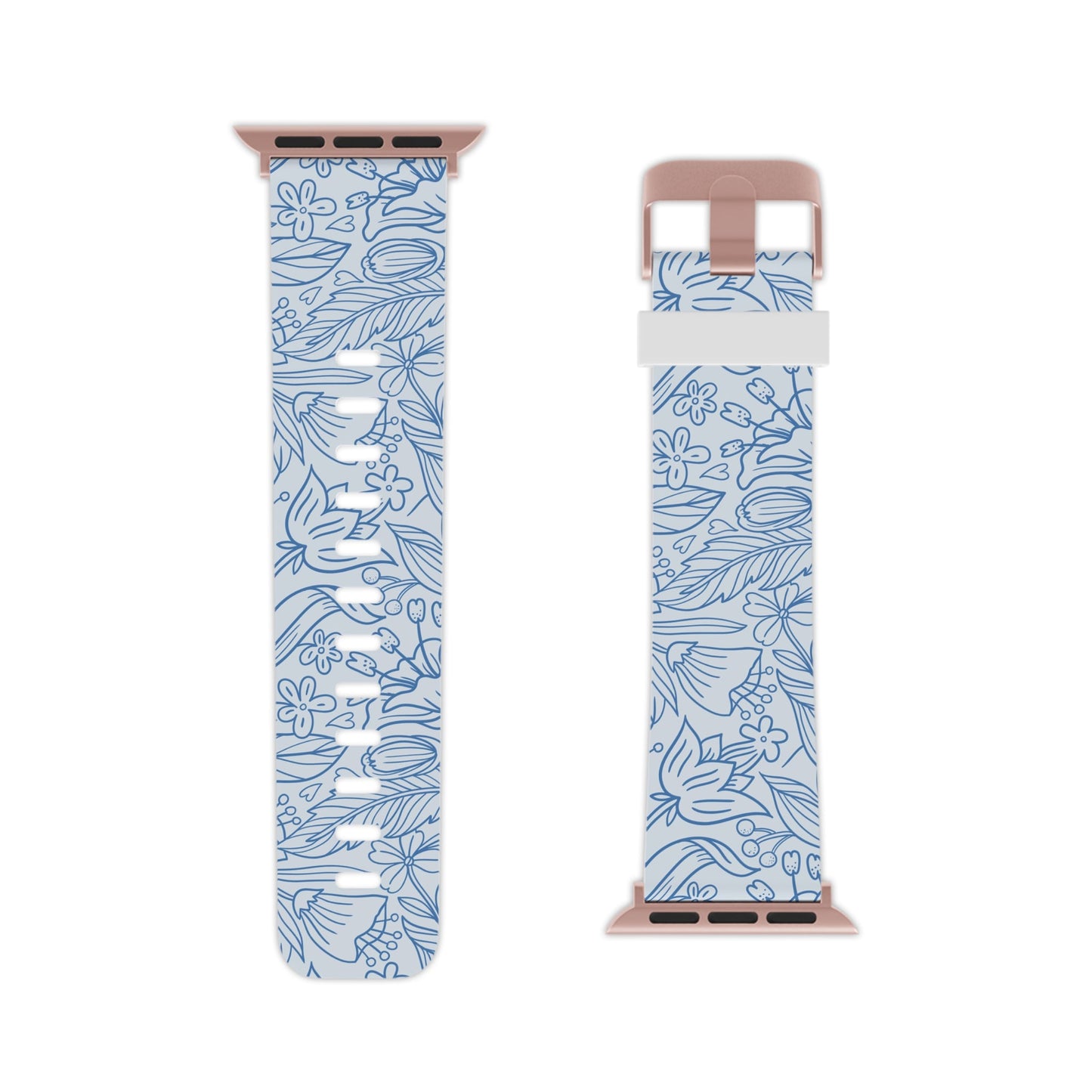  Dusty Blue Floral Line Art Apple Watch Band - BOGO Cases