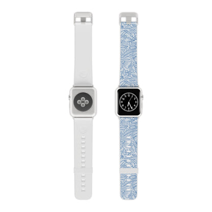  Dusty Blue Floral Line Art Apple Watch Band - BOGO Cases
