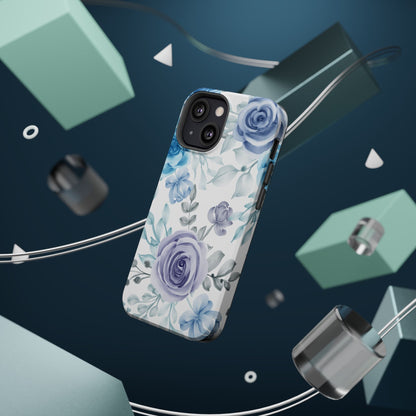 Elegant Blue & Violet Roses MagSafe Case – Artistic Floral Protection with Magnetic Charging Compatibility - BOGO Cases