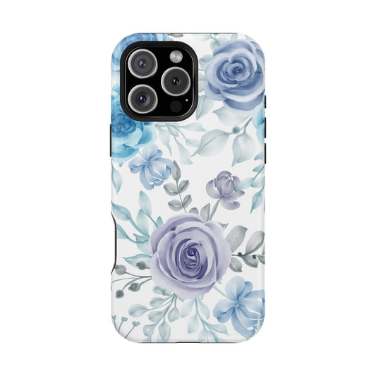 Elegant Blue & Violet Roses MagSafe Case – Artistic Floral Protection with Magnetic Charging Compatibility - BOGO Cases