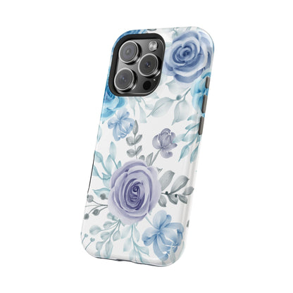 Elegant Blue & Violet Roses MagSafe Case – Artistic Floral Protection with Magnetic Charging Compatibility - BOGO Cases