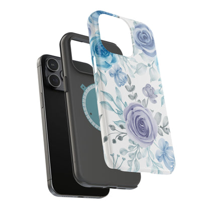 Elegant Blue & Violet Roses MagSafe Case – Artistic Floral Protection with Magnetic Charging Compatibility - BOGO Cases