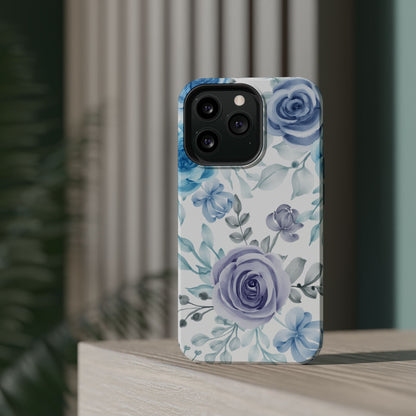 Elegant Blue & Violet Roses MagSafe Case – Artistic Floral Protection with Magnetic Charging Compatibility - BOGO Cases