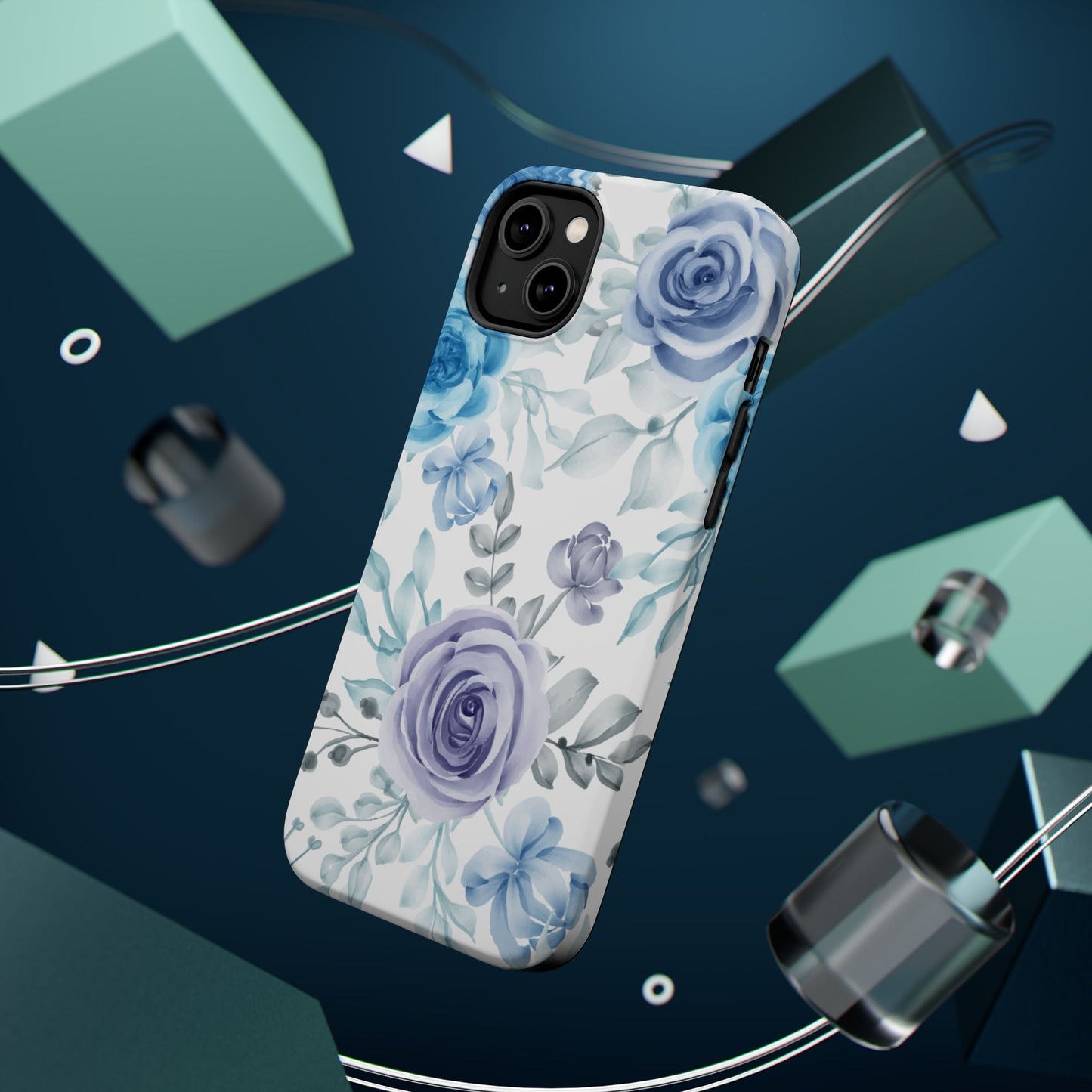 Elegant Blue & Violet Roses MagSafe Case – Artistic Floral Protection with Magnetic Charging Compatibility - BOGO Cases