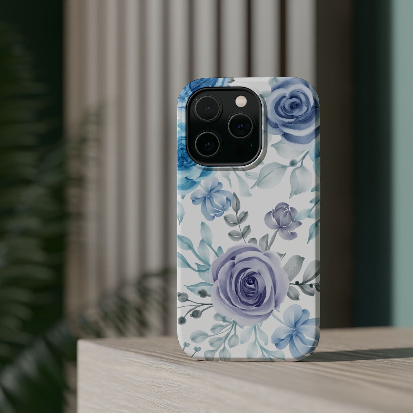 Elegant Blue & Violet Roses MagSafe Case – Artistic Floral Protection with Magnetic Charging Compatibility - BOGO Cases