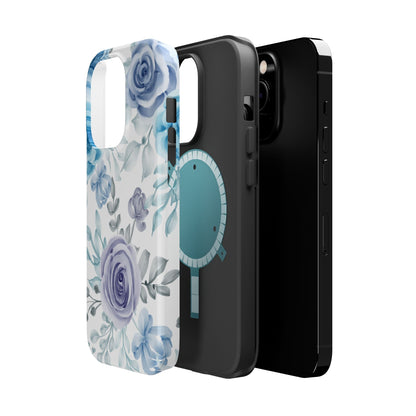 Elegant Blue & Violet Roses MagSafe Case – Artistic Floral Protection with Magnetic Charging Compatibility - BOGO Cases