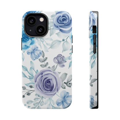 Elegant Blue & Violet Roses MagSafe Case – Artistic Floral Protection with Magnetic Charging Compatibility - BOGO Cases