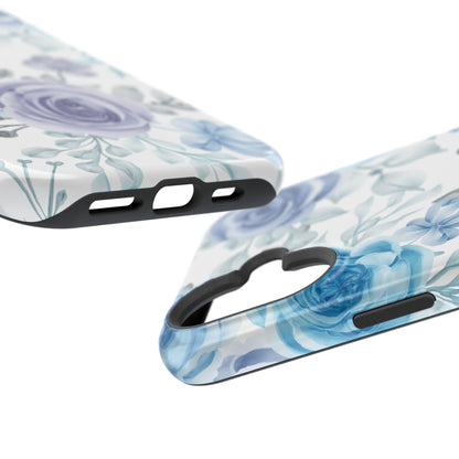 Elegant Blue & Violet Roses MagSafe Case – Artistic Floral Protection with Magnetic Charging Compatibility - BOGO Cases