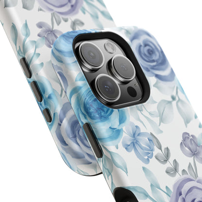 Elegant Blue & Violet Roses MagSafe Case – Artistic Floral Protection with Magnetic Charging Compatibility - BOGO Cases