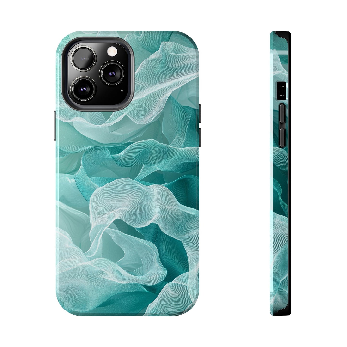 Elegant Flowing Teal Fabric iPhone Case – Soft Waves Design - BOGO Cases