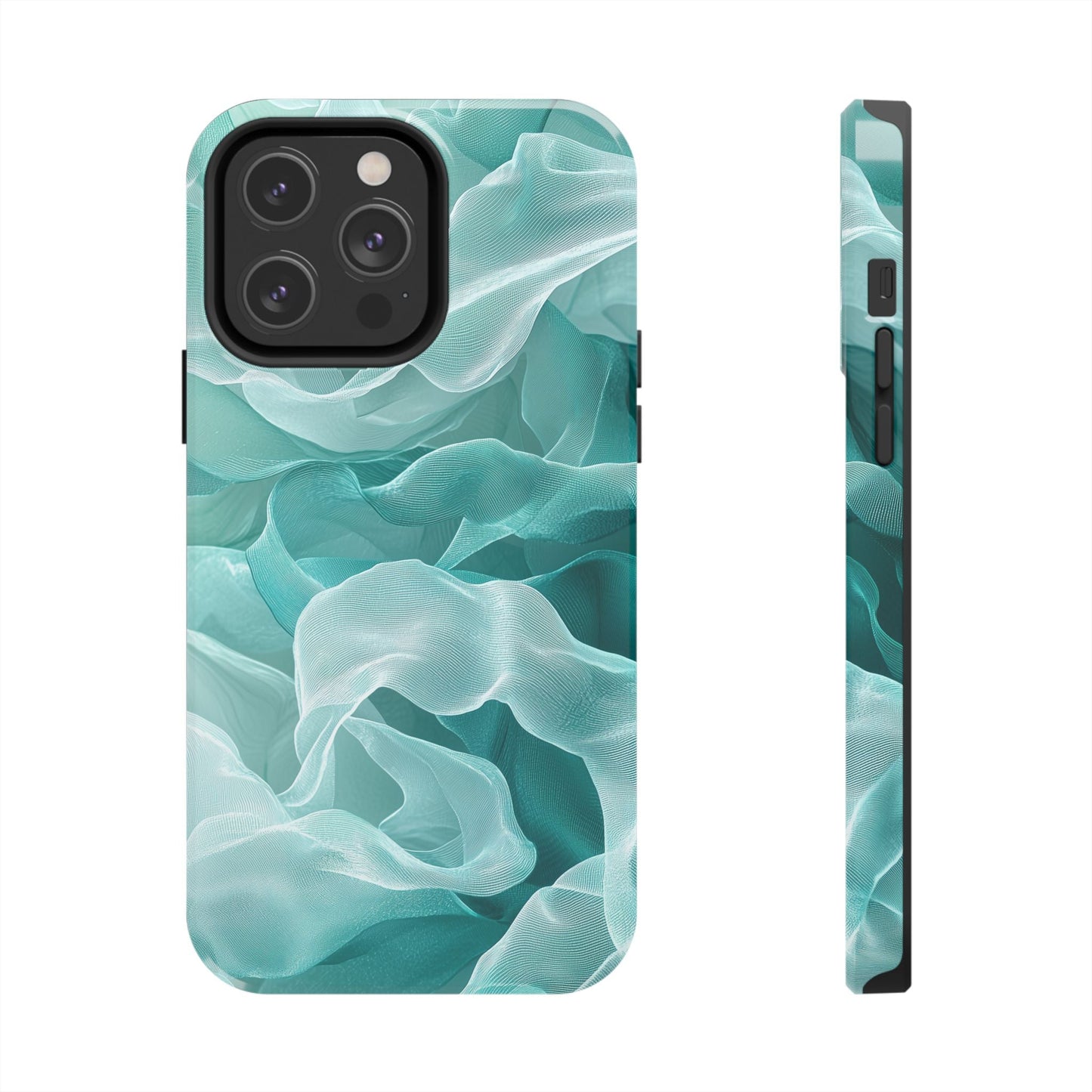 Elegant Flowing Teal Fabric iPhone Case – Soft Waves Design - BOGO Cases