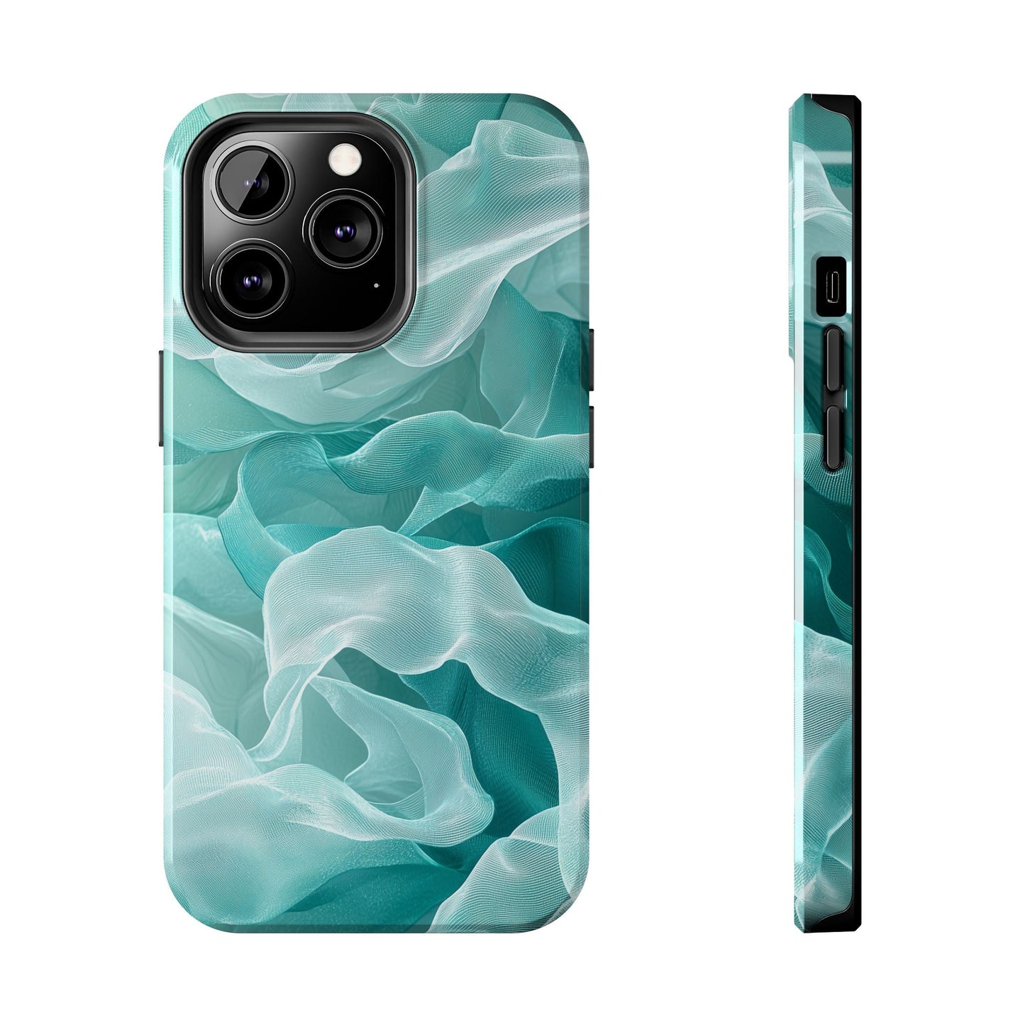 Elegant Flowing Teal Fabric iPhone Case – Soft Waves Design - BOGO Cases