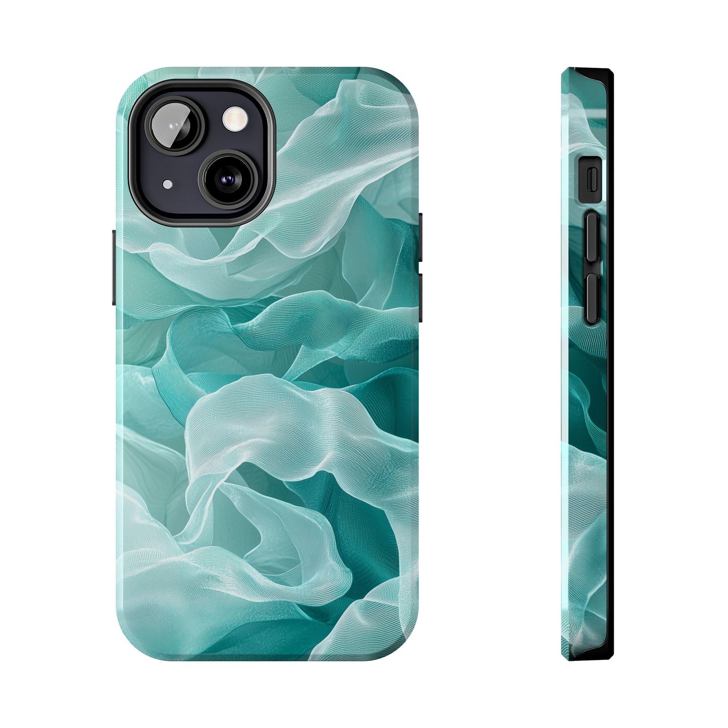 Elegant Flowing Teal Fabric iPhone Case – Soft Waves Design - BOGO Cases