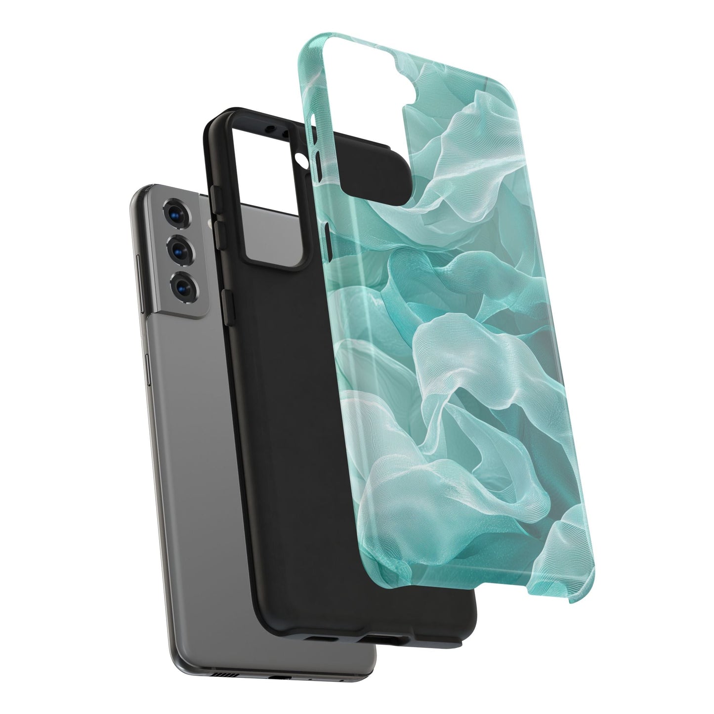 Elegant Flowing Teal Fabric Samsung Galaxy Case – Soft Waves Design - BOGO Cases