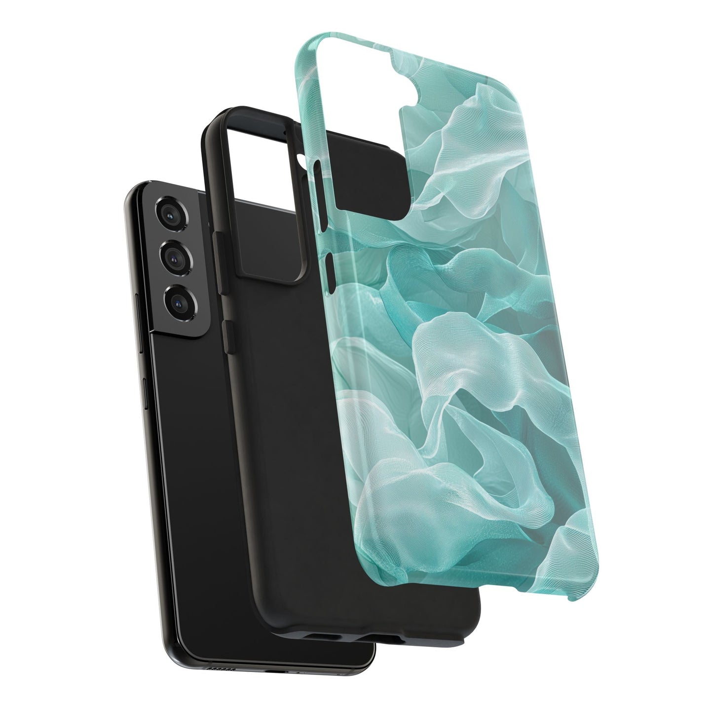 Elegant Flowing Teal Fabric Samsung Galaxy Case – Soft Waves Design - BOGO Cases