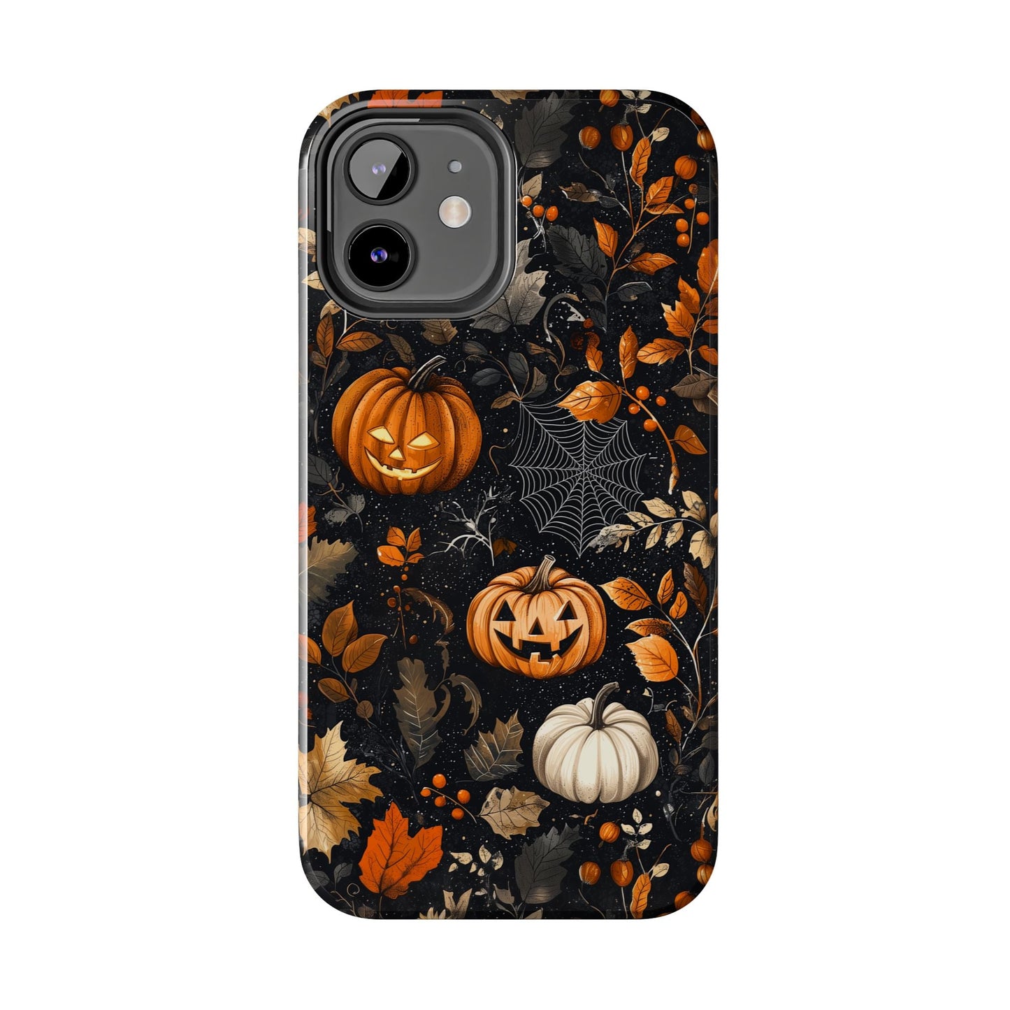 Elegant Halloween iPhone Case – Pumpkin Jack - o' - Lanterns, Cobwebs & Autumn Foliage Design - BOGO Cases