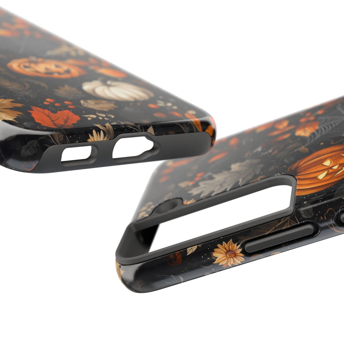 Elegant Halloween Samsung Galaxy Case – Pumpkin Jack - o' - Lanterns, Cobwebs & Autumn Foliage Design - BOGO Cases