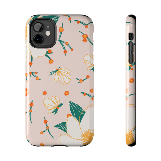 Elegant Magnolia Blossom Tough iPhone Case – Soft Blush Background, Shock - Resistant Design - BOGO Cases