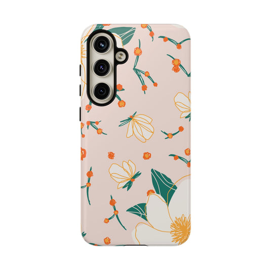 Elegant Magnolia Blossom Tough Samsung Galaxy Case – Soft Blush Background, Shock - Resistant Design - BOGO Cases