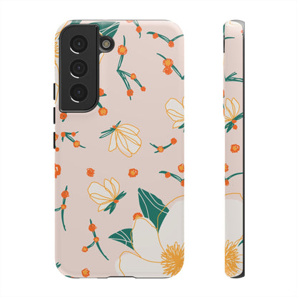 Elegant Magnolia Blossom Tough Samsung Galaxy Case – Soft Blush Background, Shock - Resistant Design - BOGO Cases