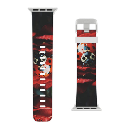 Elegant Rose & Ladybug Charm Apple Watch Band - BOGO Cases