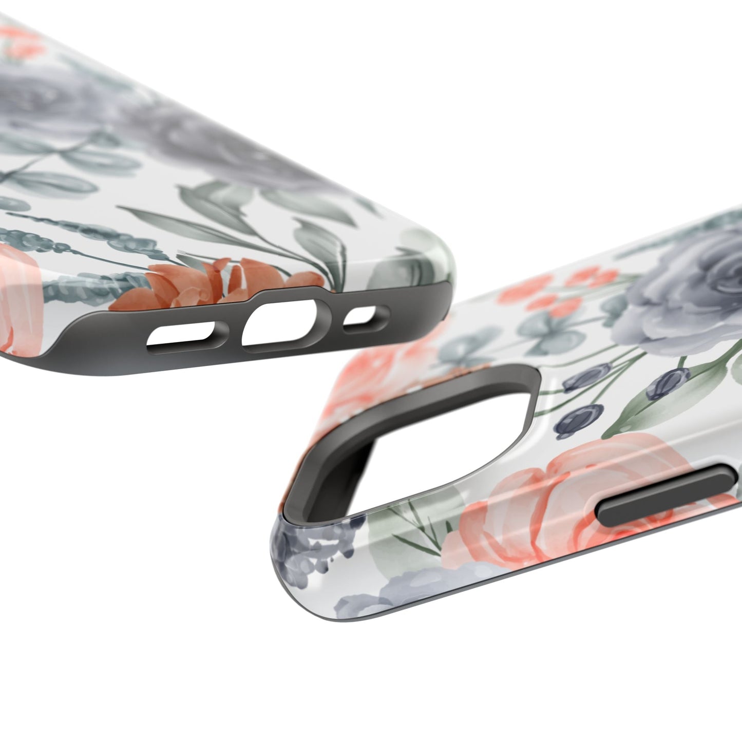 Elegant Watercolor Floral MagSafe iPhone Case – Gray & Peach Botanical Design - BOGO Cases