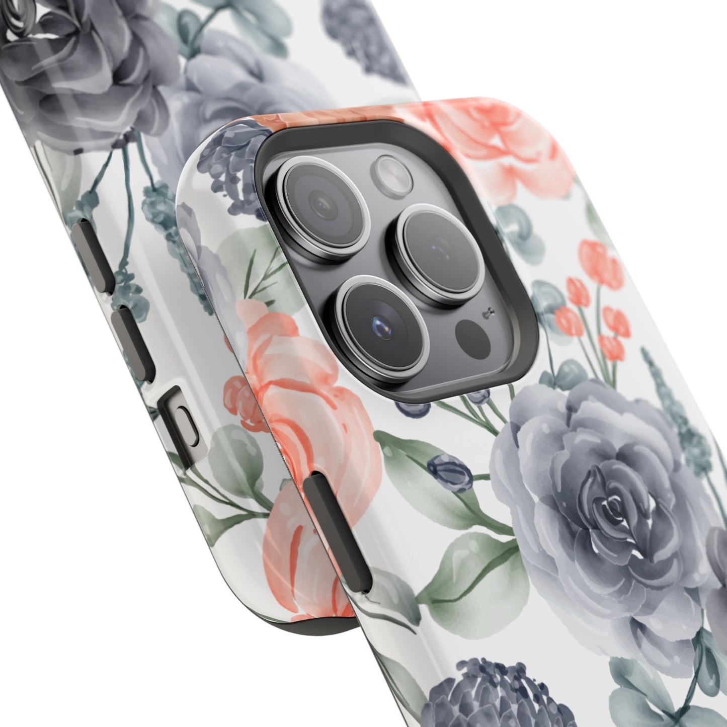 Elegant Watercolor Floral MagSafe iPhone Case – Gray & Peach Botanical Design - BOGO Cases