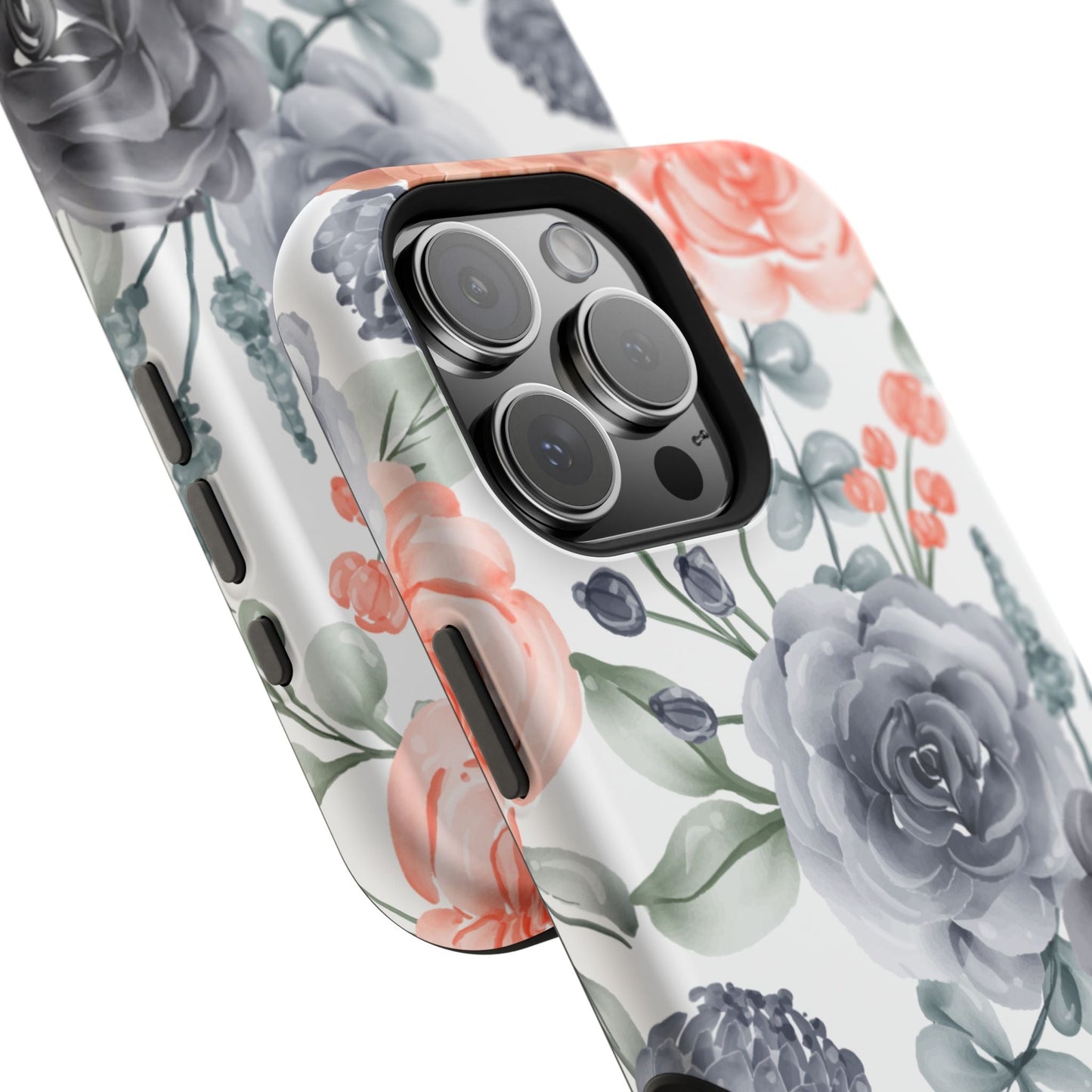 Elegant Watercolor Floral MagSafe iPhone Case – Gray & Peach Botanical Design - BOGO Cases