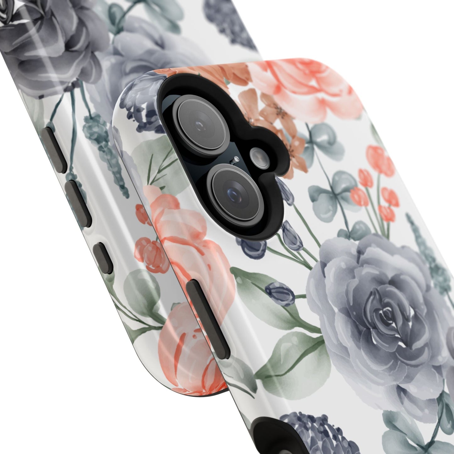 Elegant Watercolor Floral MagSafe iPhone Case – Gray & Peach Botanical Design - BOGO Cases
