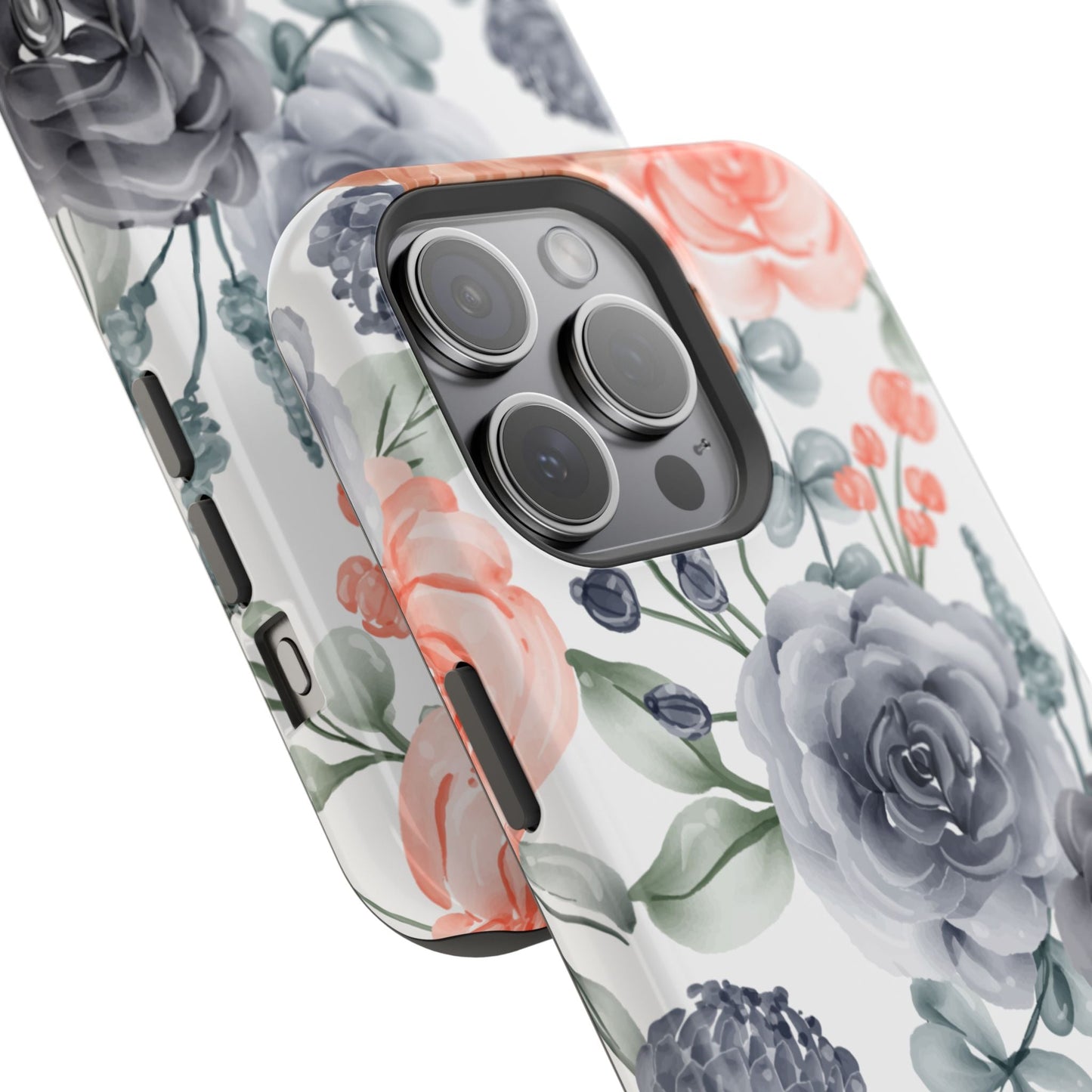Elegant Watercolor Floral MagSafe iPhone Case – Gray & Peach Botanical Design - BOGO Cases