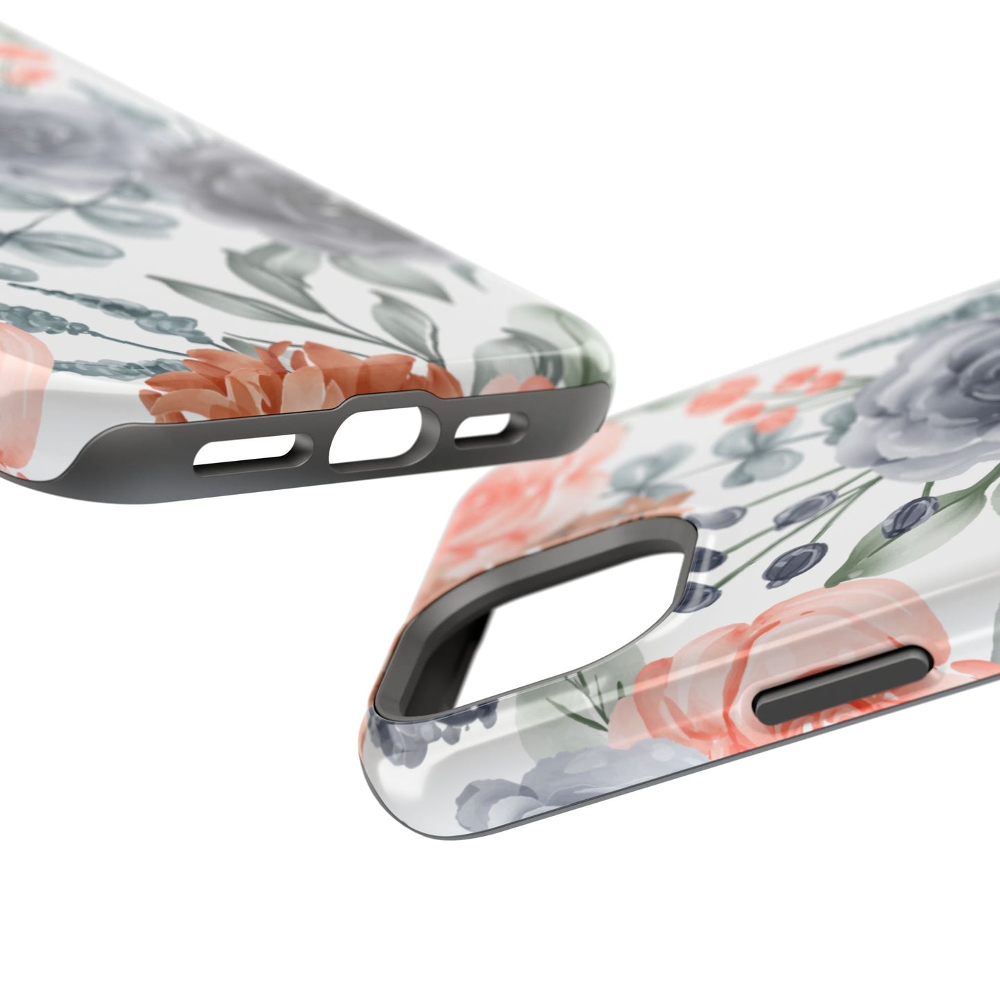 Elegant Watercolor Floral MagSafe iPhone Case – Gray & Peach Botanical Design - BOGO Cases