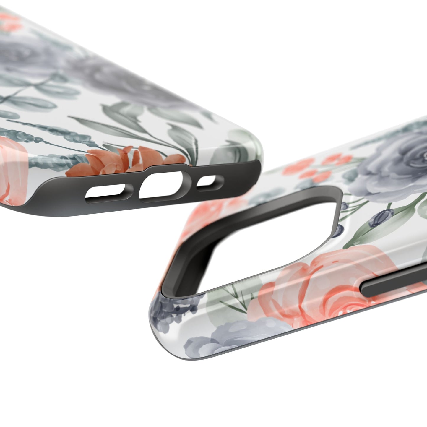 Elegant Watercolor Floral MagSafe iPhone Case – Gray & Peach Botanical Design - BOGO Cases