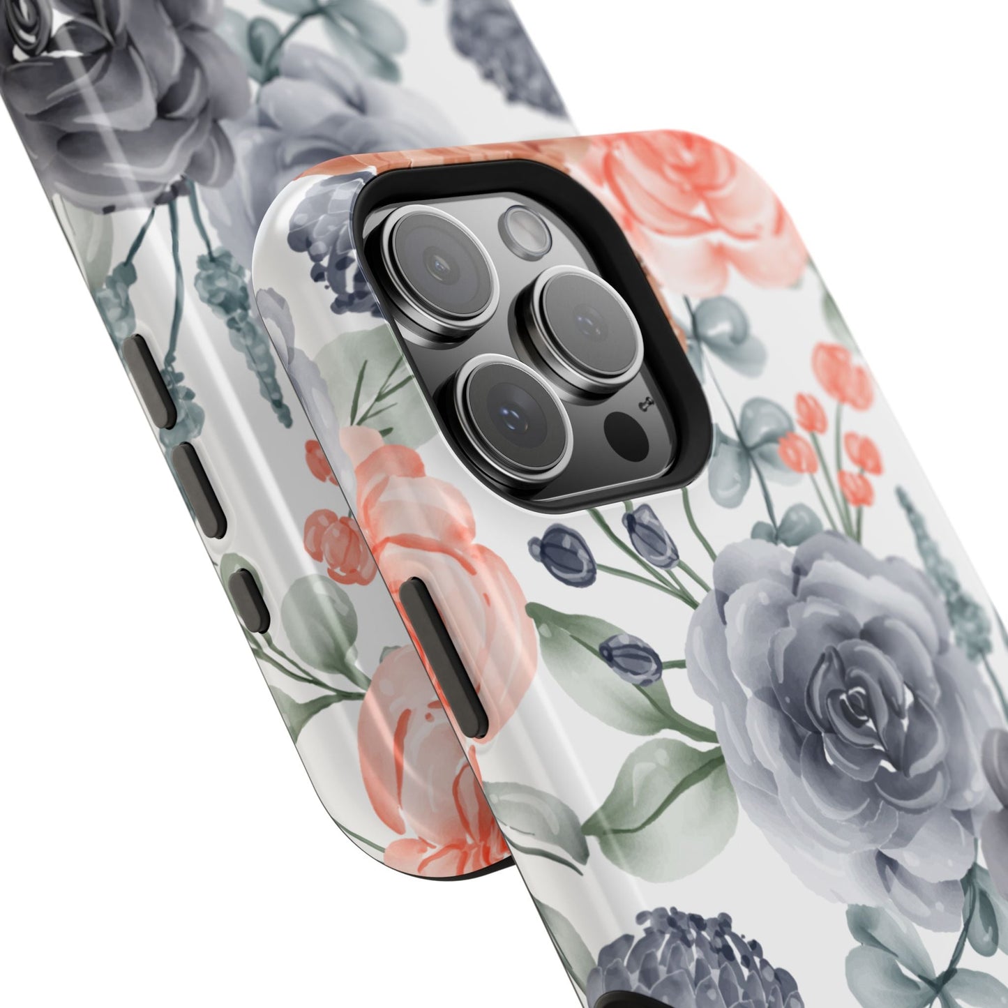 Elegant Watercolor Floral MagSafe iPhone Case – Gray & Peach Botanical Design - BOGO Cases