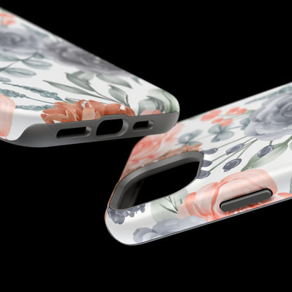 Elegant Watercolor Floral MagSafe iPhone Case – Gray & Peach Botanical Design - BOGO Cases