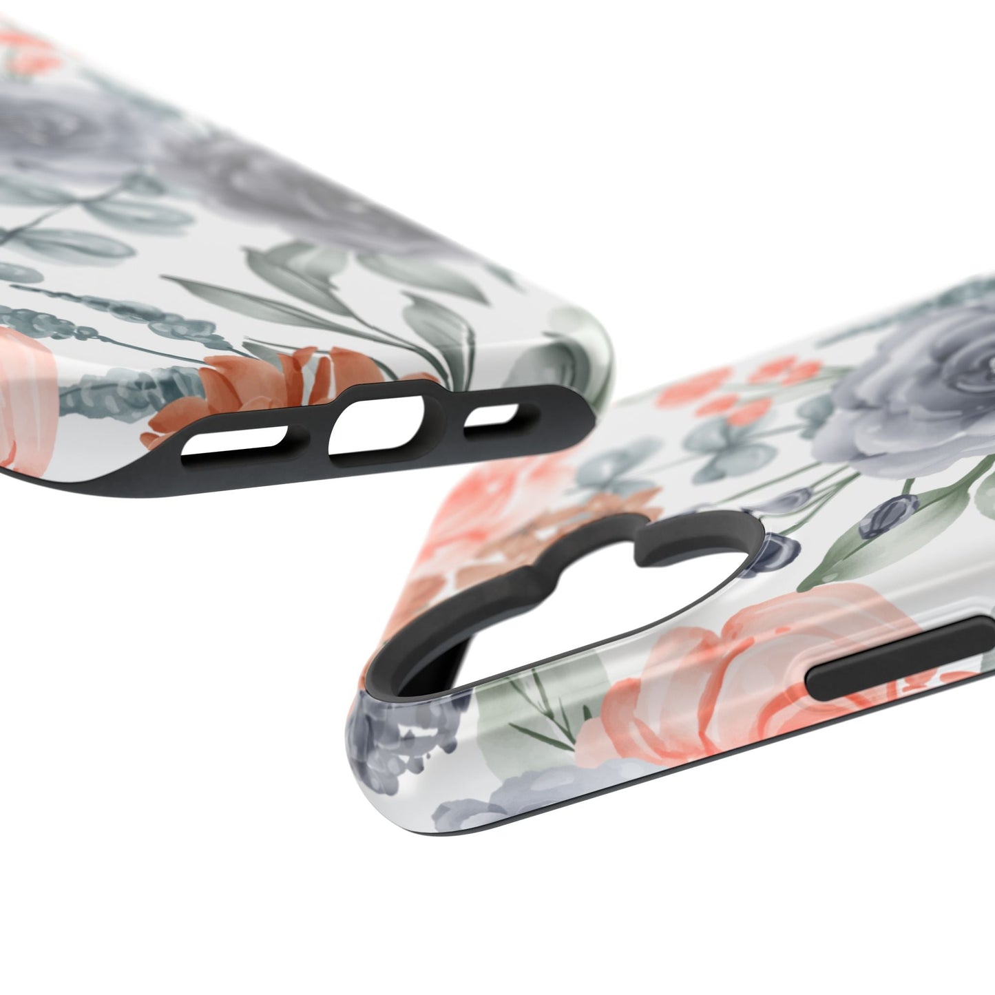 Elegant Watercolor Floral MagSafe iPhone Case – Gray & Peach Botanical Design - BOGO Cases