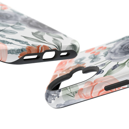 Elegant Watercolor Floral MagSafe iPhone Case – Gray & Peach Botanical Design - BOGO Cases