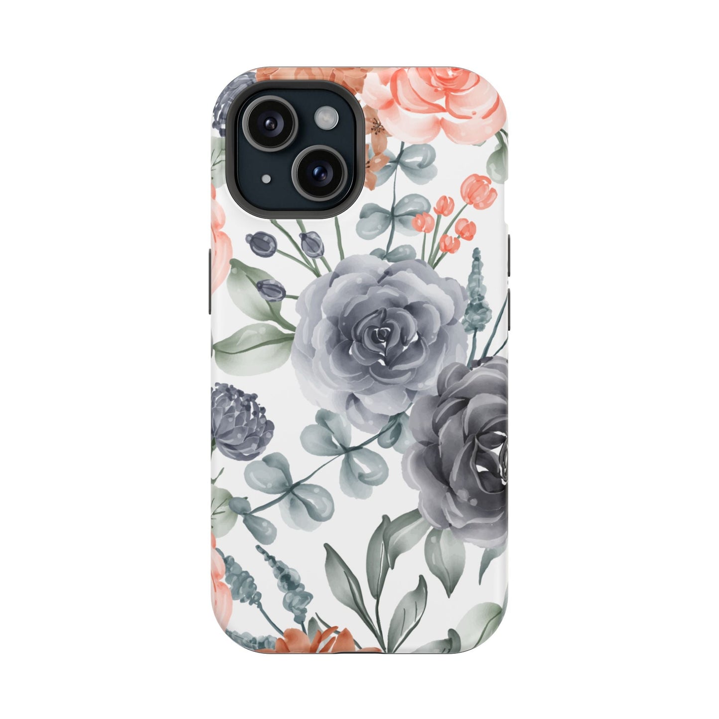 Elegant Watercolor Floral MagSafe iPhone Case – Gray & Peach Botanical Design - BOGO Cases