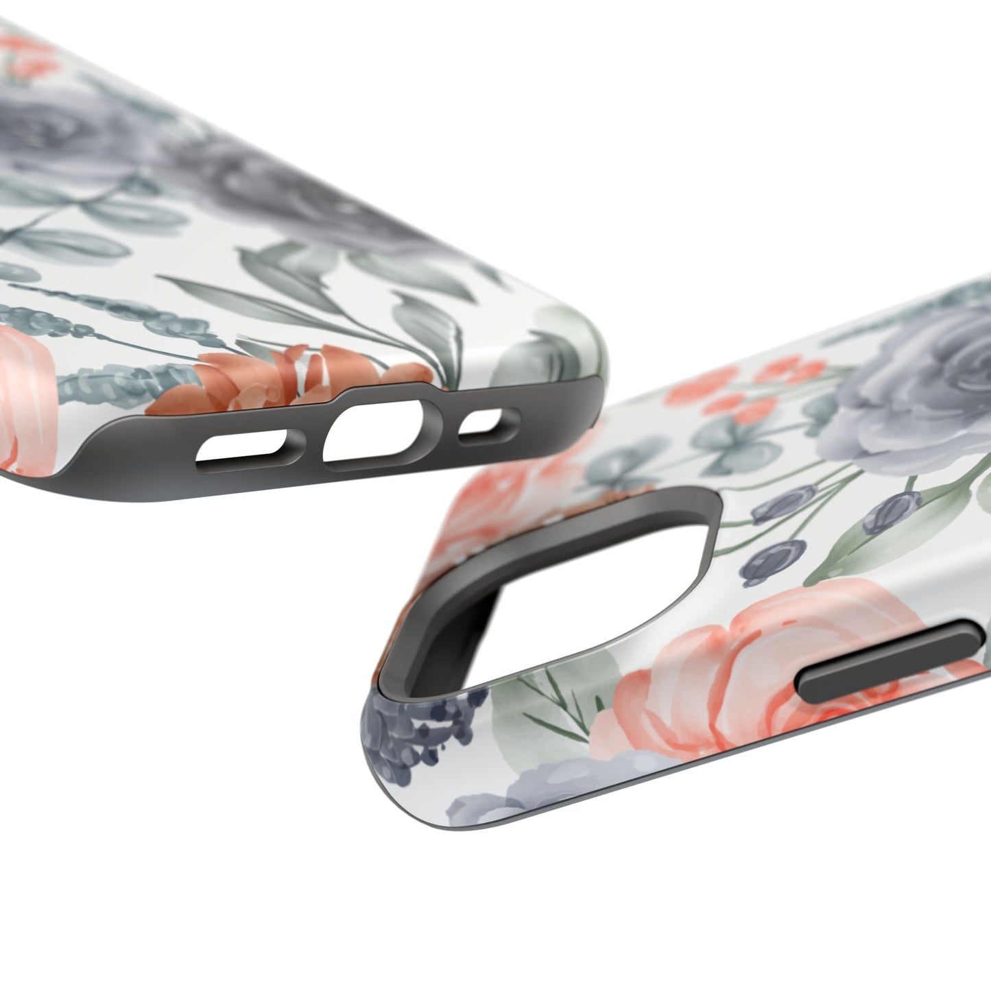Elegant Watercolor Floral MagSafe iPhone Case – Gray & Peach Botanical Design - BOGO Cases