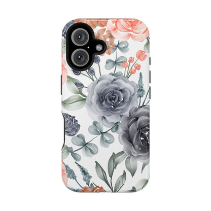 Elegant Watercolor Floral MagSafe iPhone Case – Gray & Peach Botanical Design - BOGO Cases