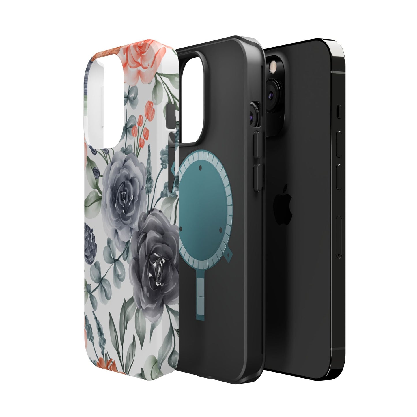 Elegant Watercolor Floral MagSafe iPhone Case – Gray & Peach Botanical Design - BOGO Cases
