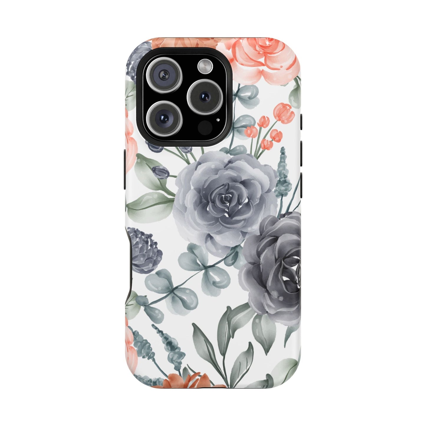 Elegant Watercolor Floral MagSafe iPhone Case – Gray & Peach Botanical Design - BOGO Cases
