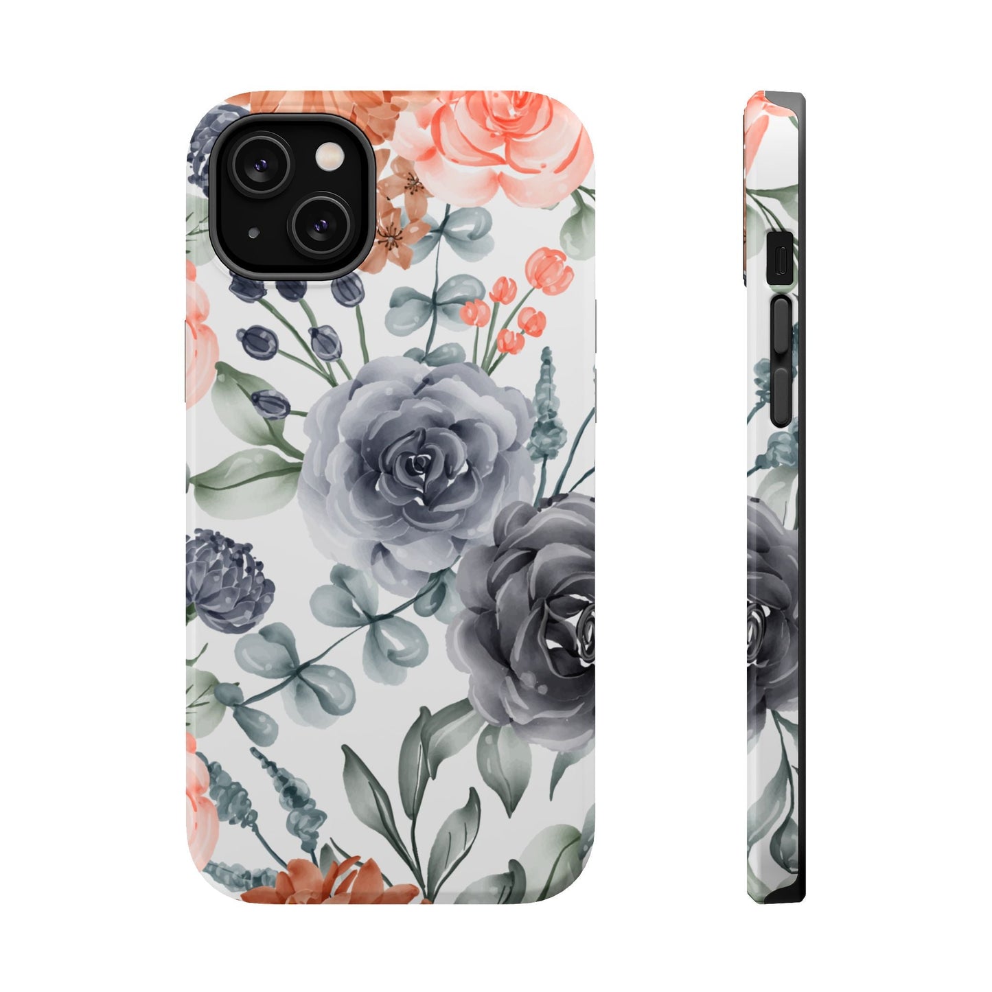Elegant Watercolor Floral MagSafe iPhone Case – Gray & Peach Botanical Design - BOGO Cases
