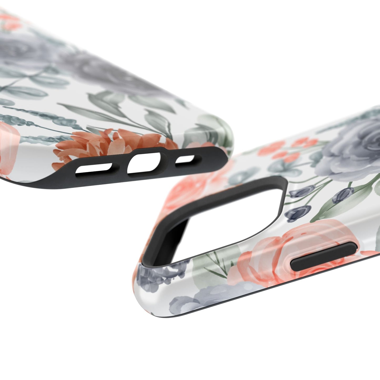 Elegant Watercolor Floral MagSafe iPhone Case – Gray & Peach Botanical Design - BOGO Cases